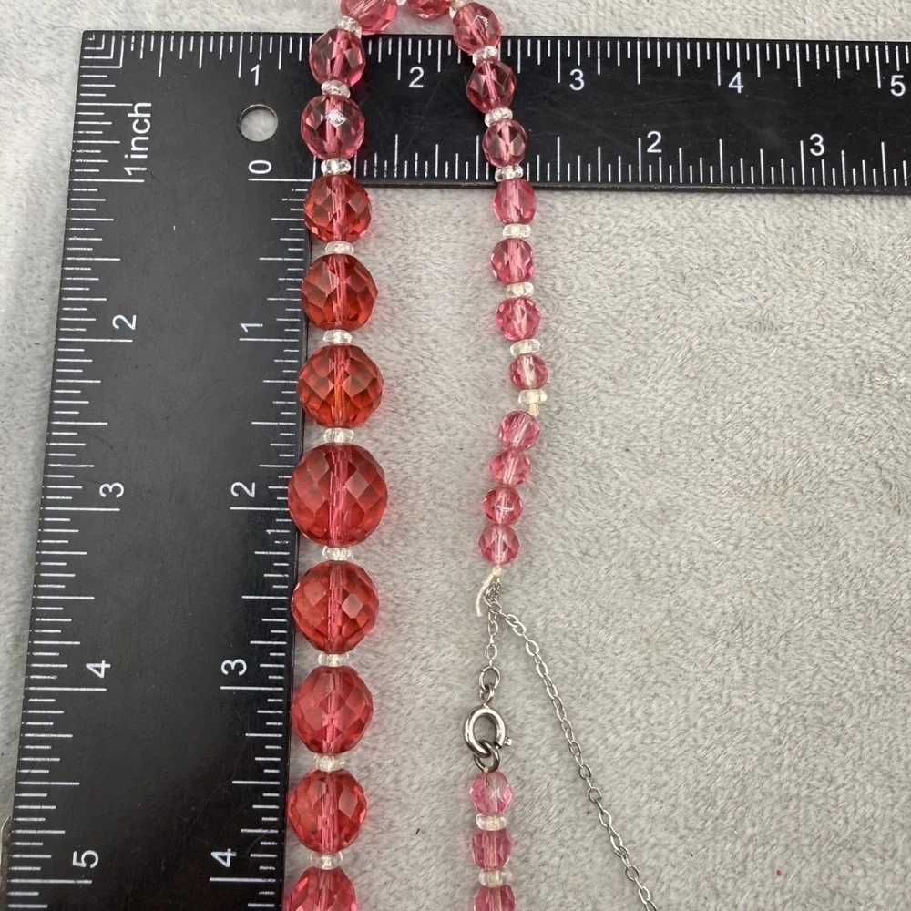 Vintage Glass Beaded Necklace Pink Faceted‎  16